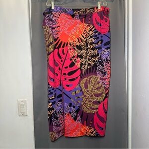 By Egreis Vibrant Tropical Print Side Cutout Front Slit Maxi Skirt Size XXL